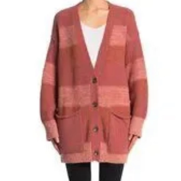 NWT FREE PEOPLE southport beach cardigan in blushes combo oversized small - Picture 3 of 15